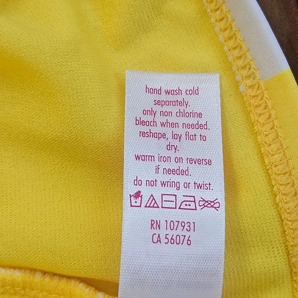Justice Swimsuit Girls Sz 20 Yellow & White Striped One-Shoulder Scallop NWOT